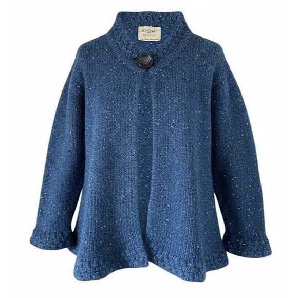 Rossan Donegal Ireland Irish Wool Cardigan Sweater Womens Blue Hand Loomed M L - Picture 1 of 6